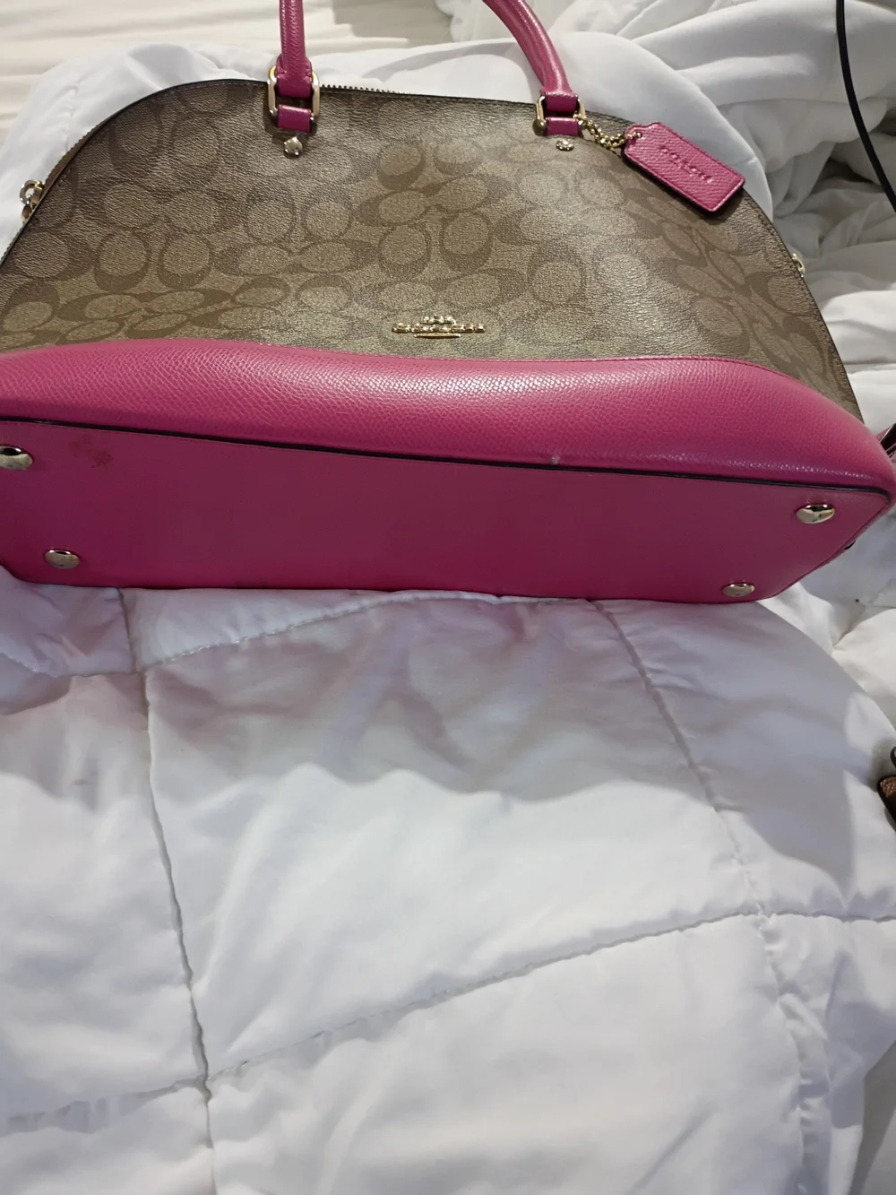 Coach Brown Signature Satchel with Pink Trim